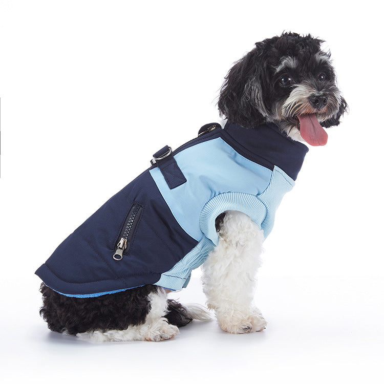 Waterproof padded British style dog winter coat in Black Style A, side view