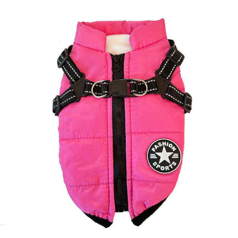 Waterproof padded dog winter coat with cotton insulation in Army Green, side view