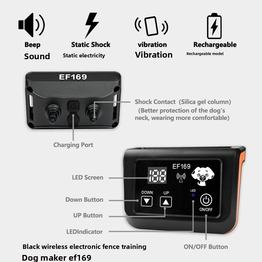 Wireless Dog Fence System with Rechargeable Receiver Collar