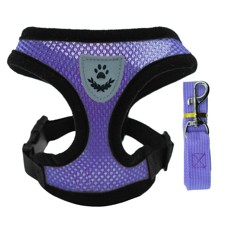 Breathable mesh vest harness in fluorescent green on a small dog