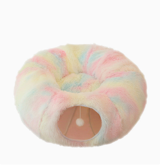 Grey plush cat tunnel bed with cosy nest end, photo 7