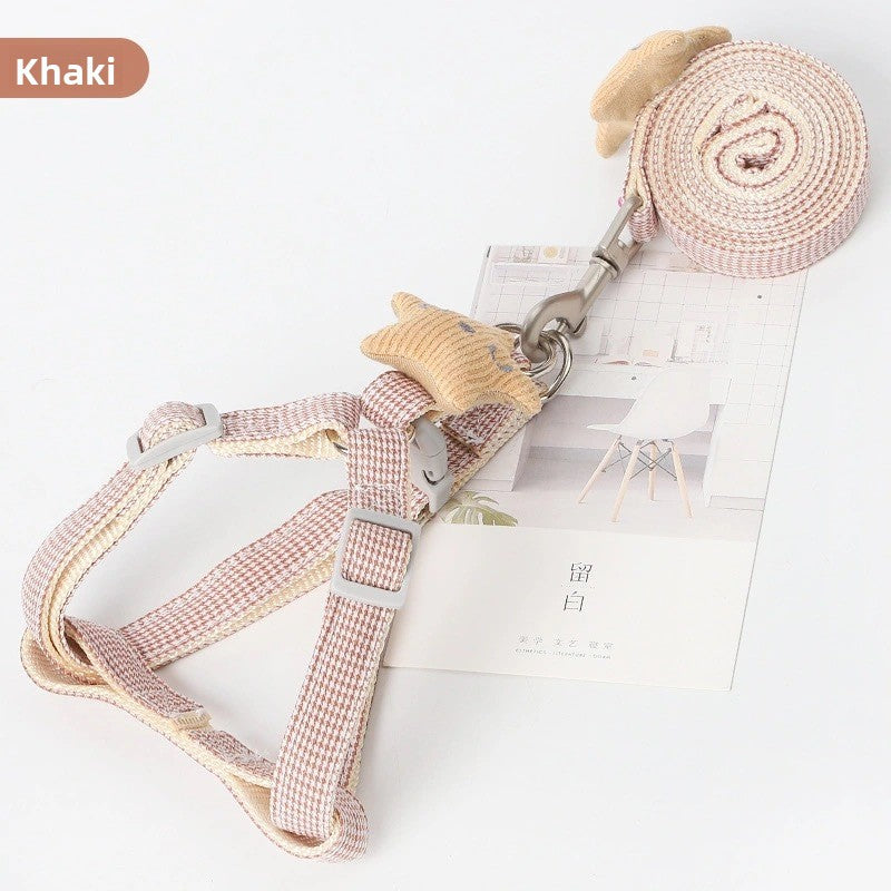 Adjustable nylon harness and lead set for cats in pink