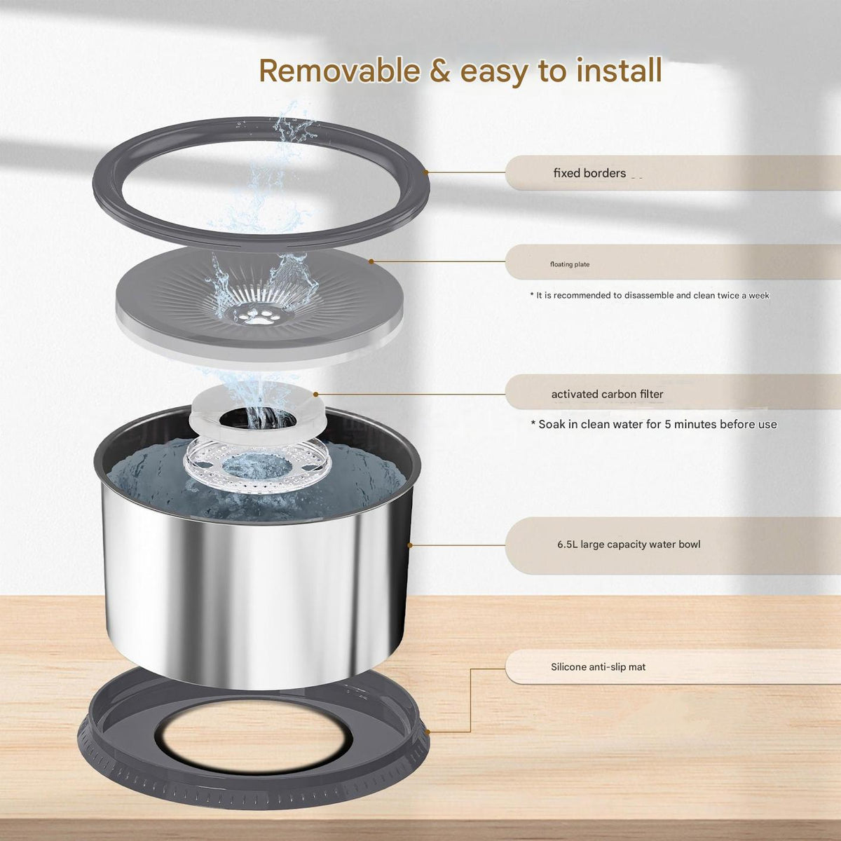 Stainless Steel Floating Pet Bowl in 2.5L, 3.5L and 4.5L Sizes for Dogs and Cats