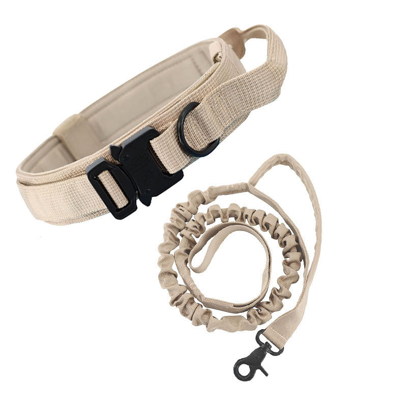 Khaki tactical dog collar and lead set for large dogs