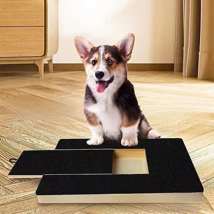 Solid wood cat scratching board and step in black