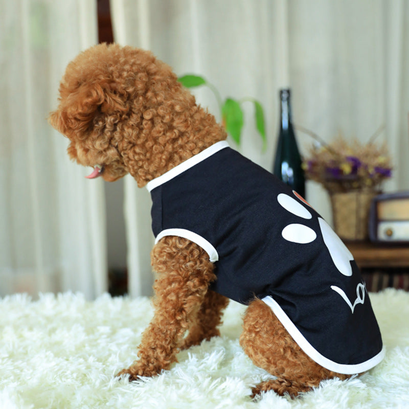 Lightweight cotton dog vest with heart print in White, close-up detail