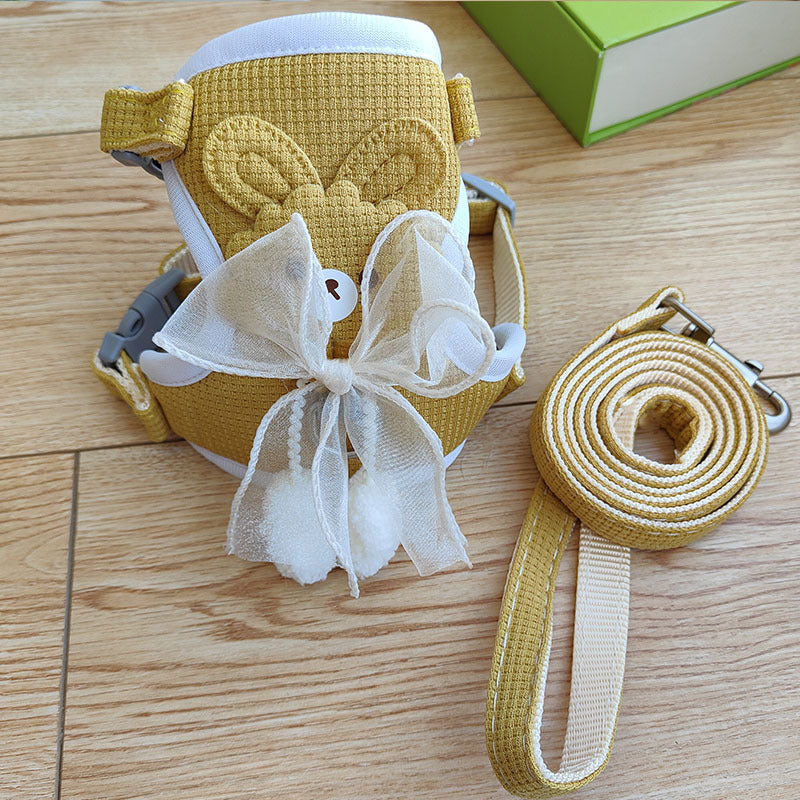 Pink rabbit pattern harness for tiny dogs with matching lead