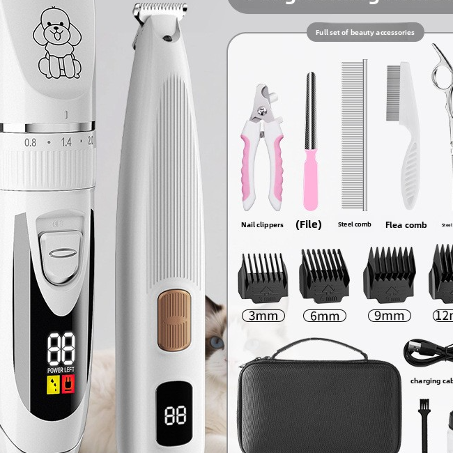 Rechargeable Pet Hair and Paw Trimmer with Dual LCD Display