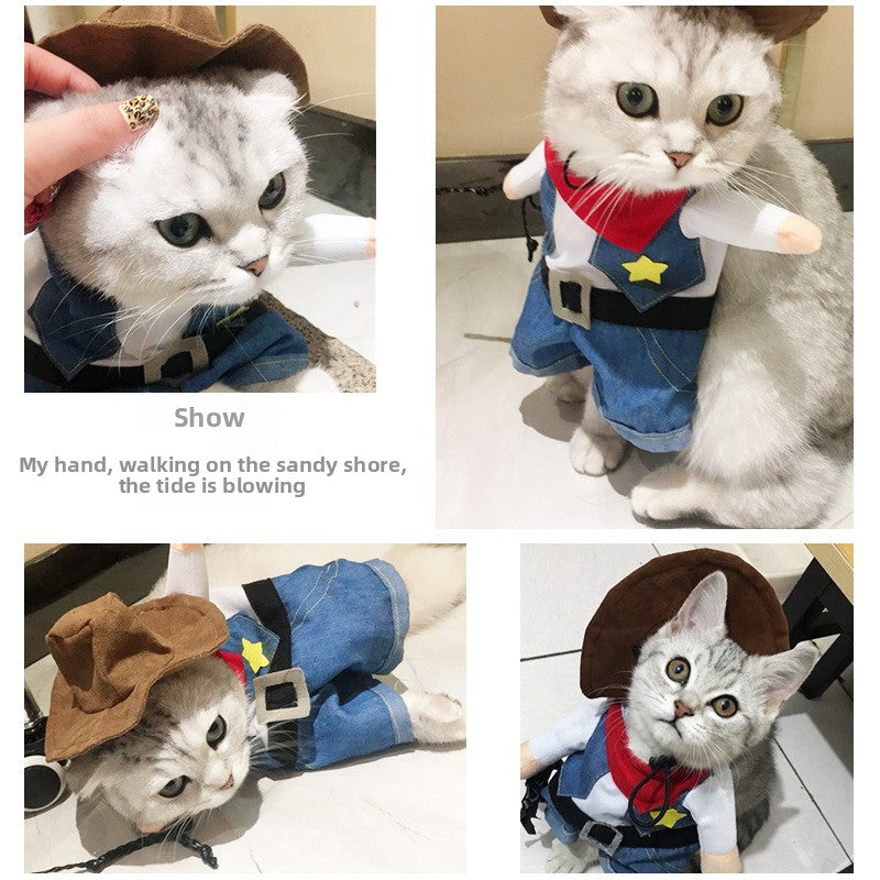 Cowboy denim look hooded jumpsuit for dogs and cats, in Denim Cowboy, image 3