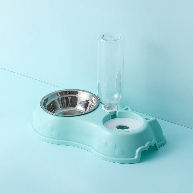 Gravity pet feeder and water bottle station with stainless steel bowl, view 7