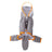 Small dog in an orange four leg raincoat with tail cover