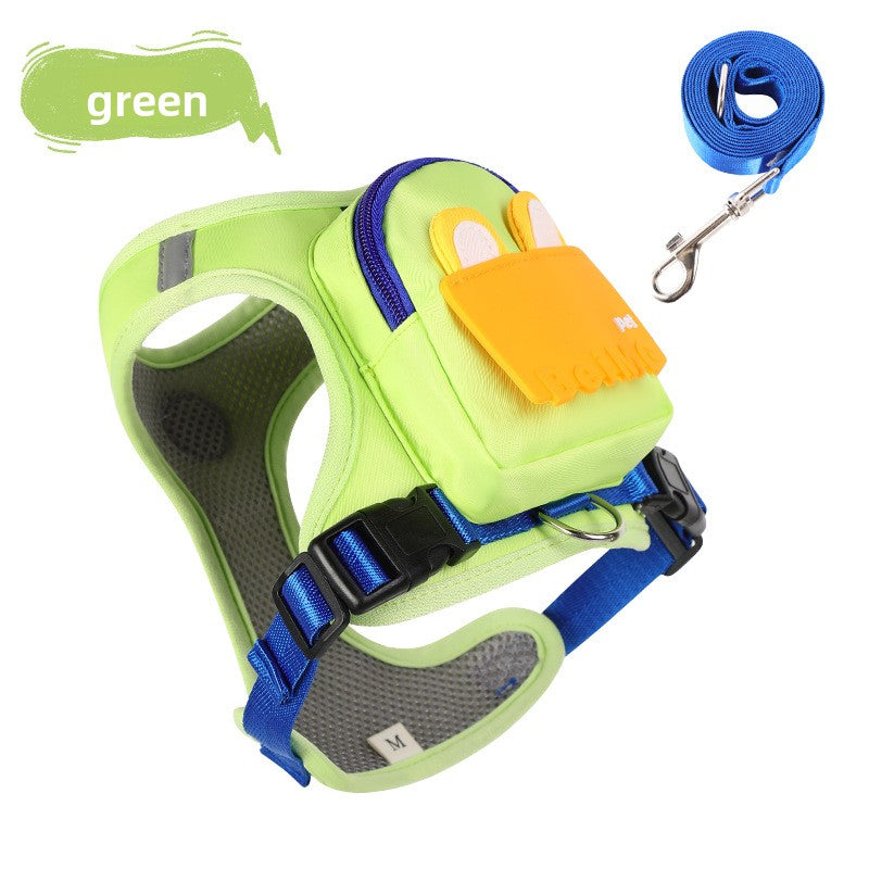 Small dog harness with backpack and lead, ideal for everyday use