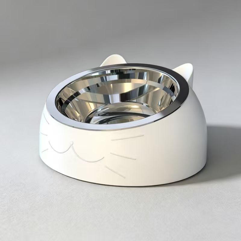 Stainless Steel Pet Food Bowl with Slanted Opening and Non-Slip Silicone Base, 100ml