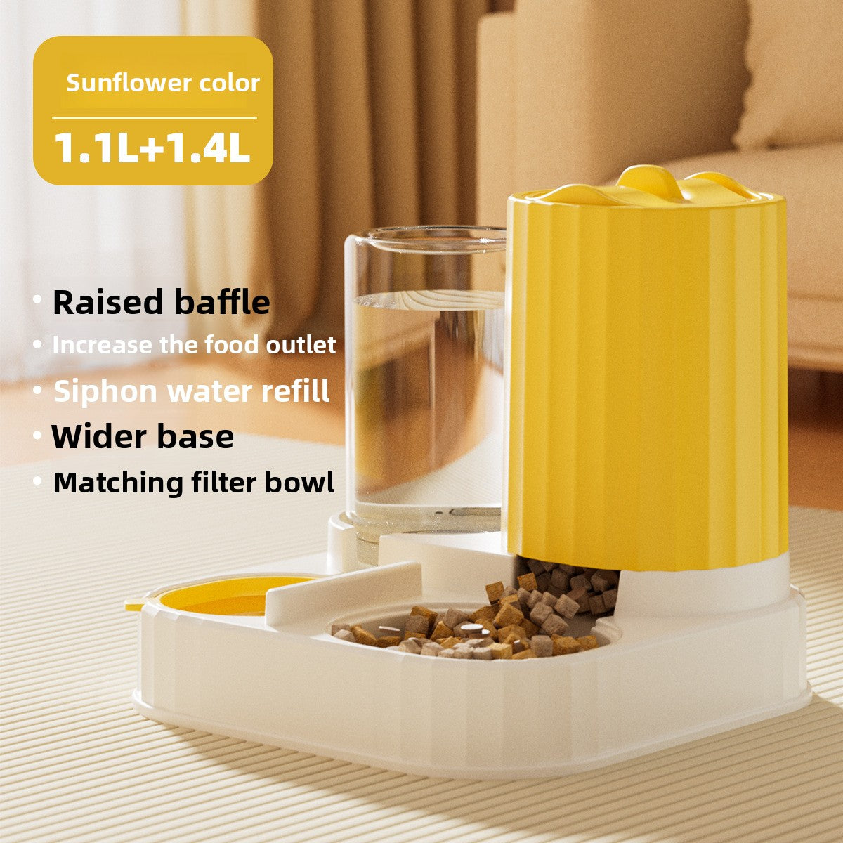 Large Capacity Pet Feeder and Water Dispenser with Separate Compartments, Up to 2800ml