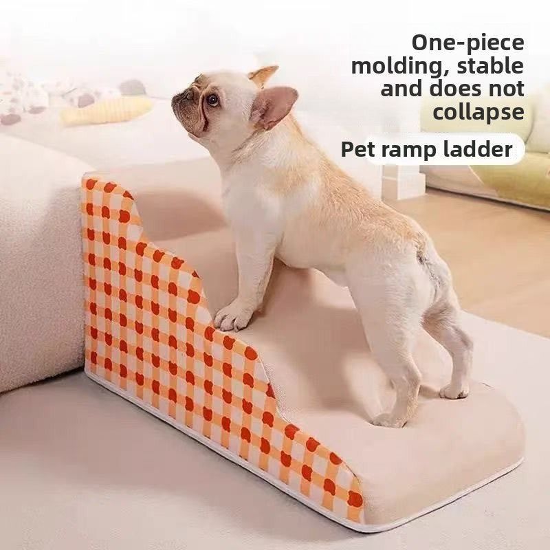 Bedside foam pet stairs with plaid cover, photo 1 of 11