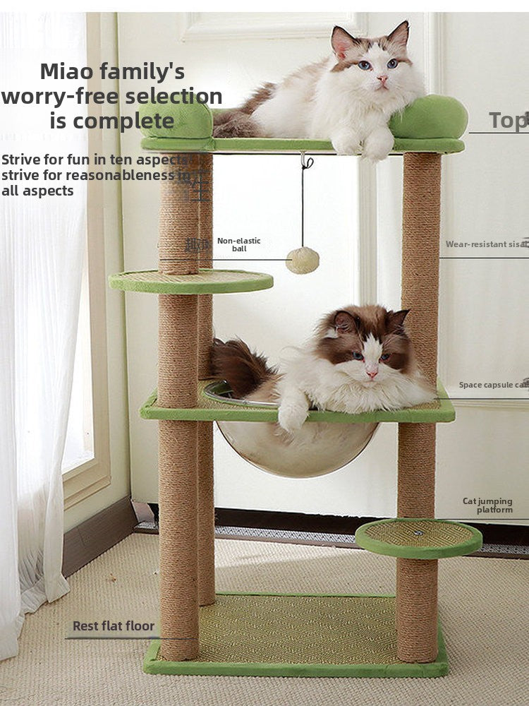 Two-tier oval sisal cat nest and climbing frame, alternative angle view