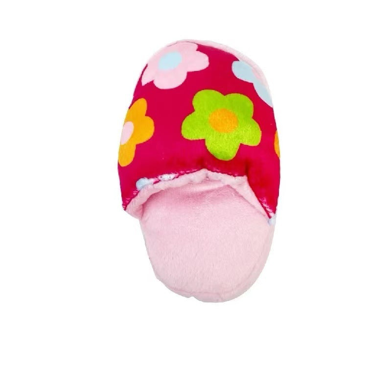 Plush squeaky slipper dog toy for chewing and play, view 9
