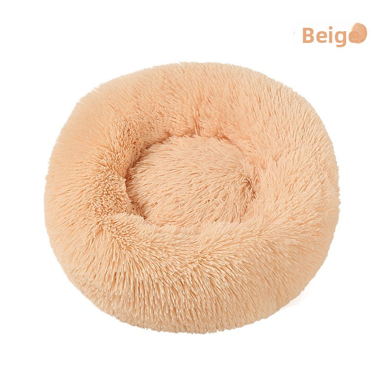 Round Plush Donut Bed for Dogs and Cats, Calming Nest, Washable, 40-80cm, 12 Colours