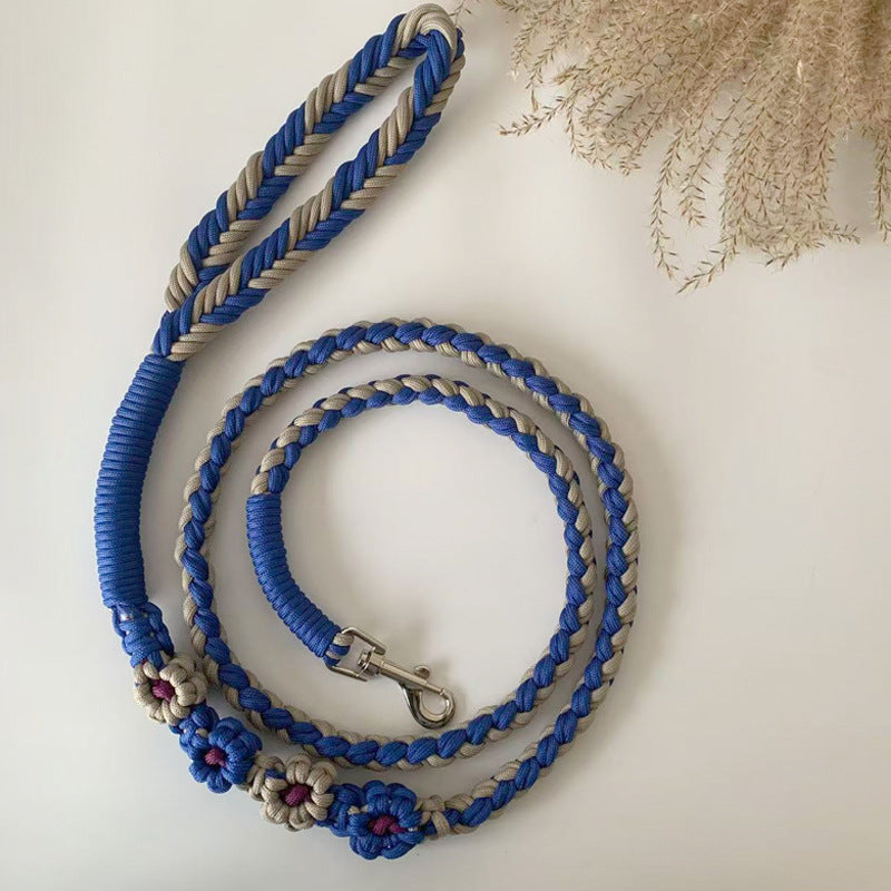 Hand braided Christmas pattern pet lead in bright orange