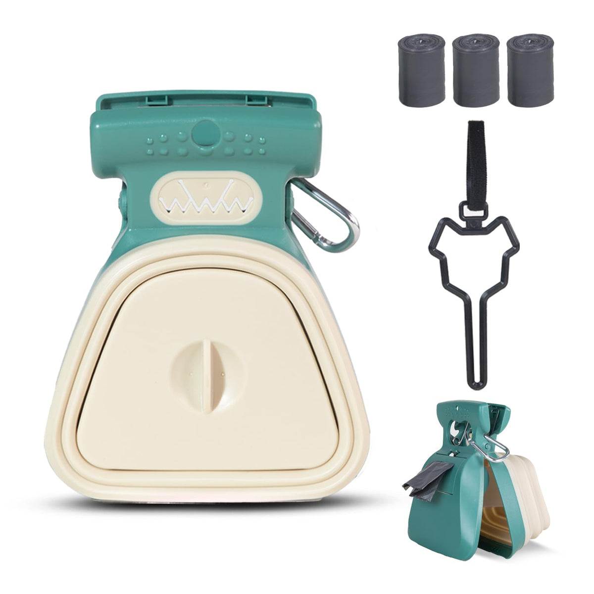 Foldable dog poop scooper with bag holder, main product photo