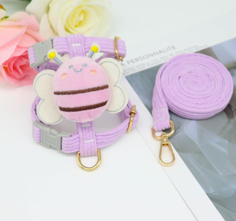 Cute bee print vest harness and lead on a puppy