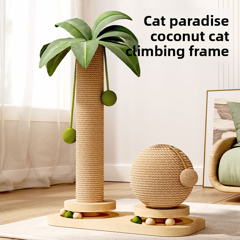 Palm tree cat climbing frame with rotating top and ball toys, photo 2