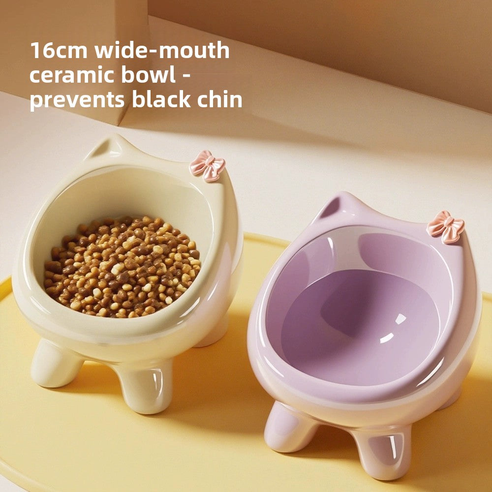 Elevated Ceramic Cat Food and Water Bowl with Weighted Non-Slip Base in Glazed Colours