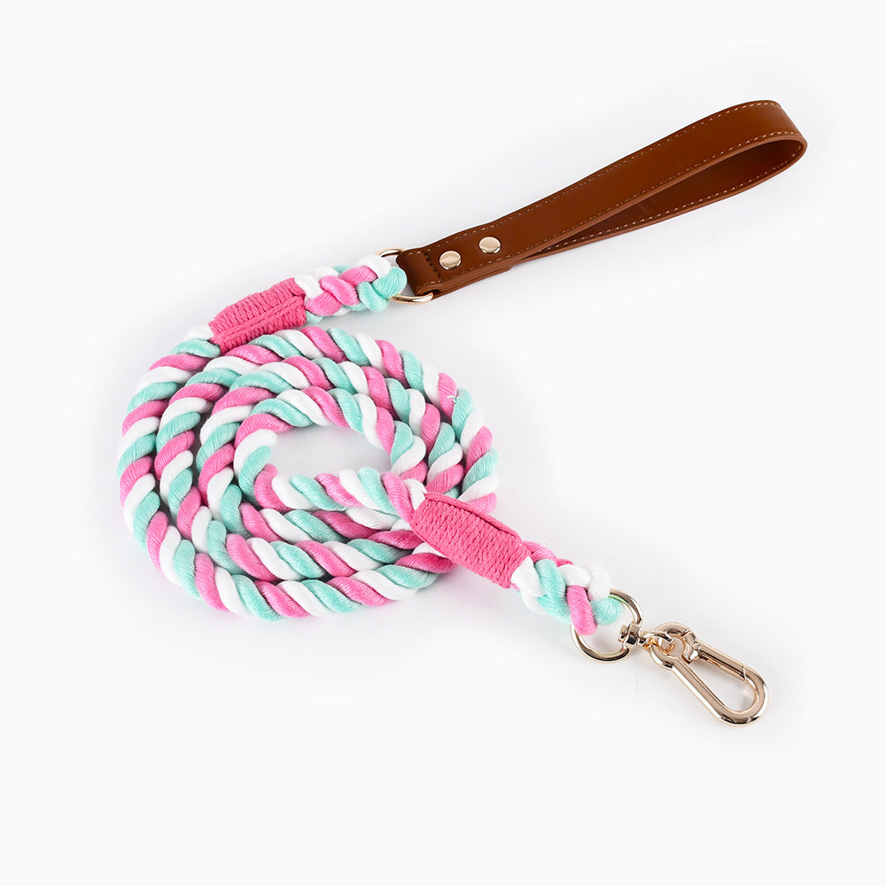 Braided cotton rope dog lead or collar in 25 colour options
