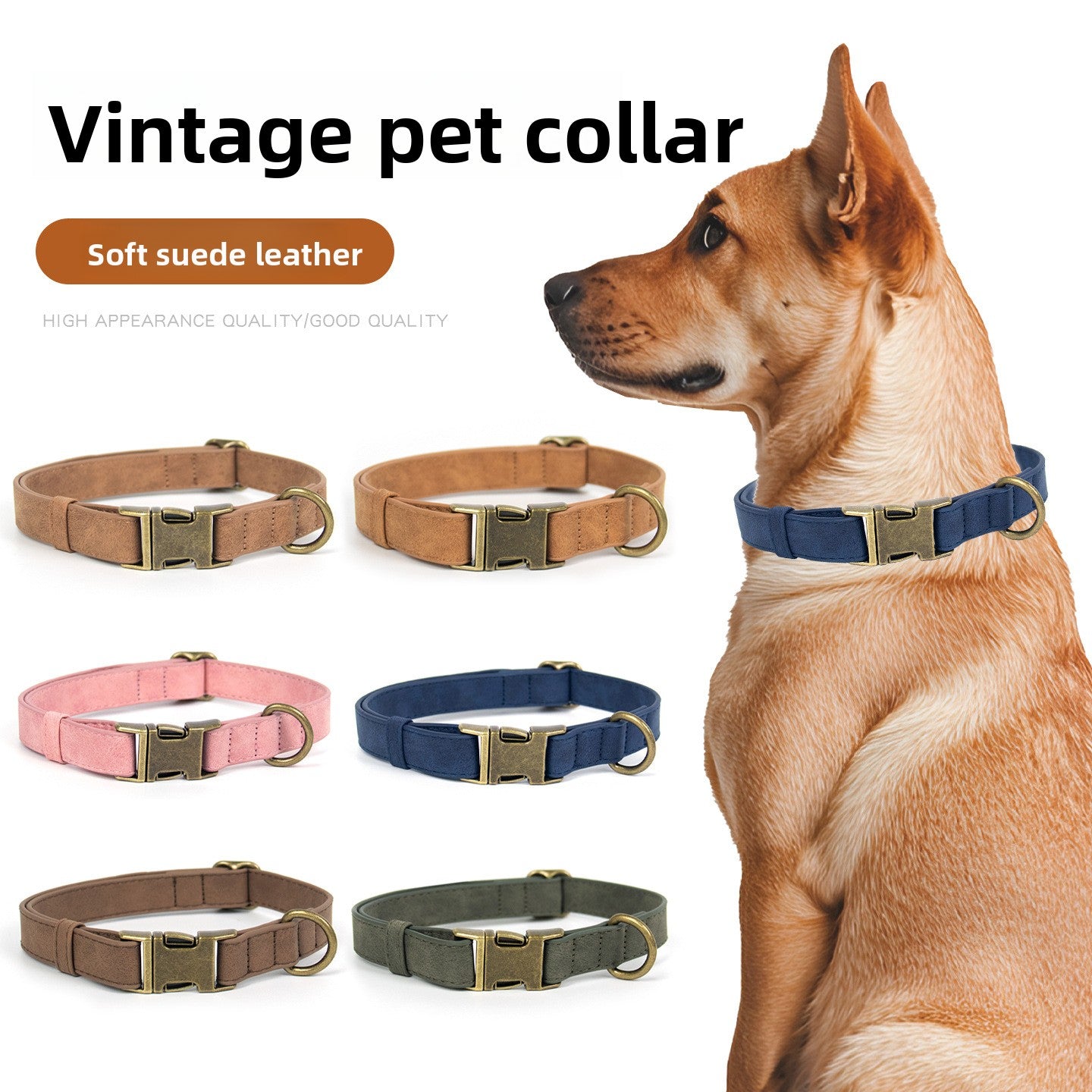 Retro PU leather dog collar and lead, ideal for everyday use
