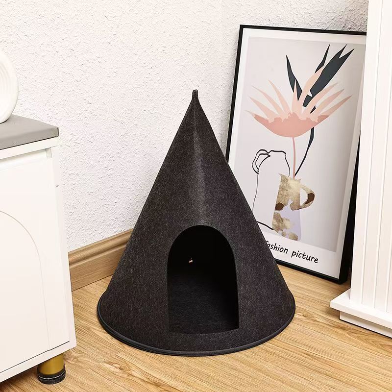 Felt tapered Christmas tree cat nest with hanging toy ball, product image 4