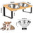 Bamboo and Wood Cat and Small Dog Bowl Set with Stainless Steel Inserts, Double or Triple