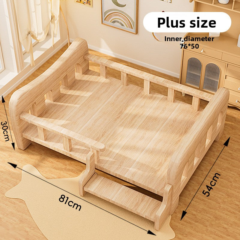 Solid Wood Raised Dog Bed, Elevated Kennel with Mat Option