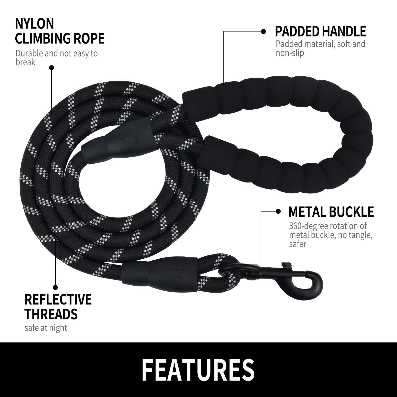 Strong nylon dog walking lead in 9 colour options