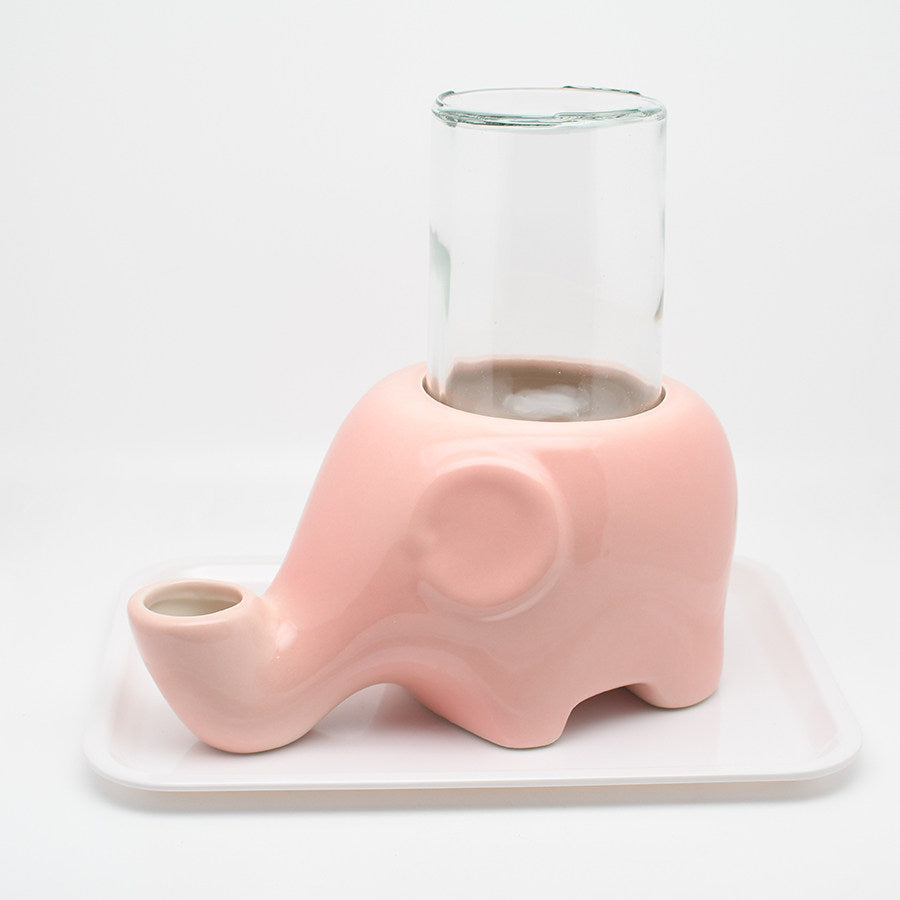 Ceramic Automatic Cat Water Dispenser with Elephant Design and Glass Bottle