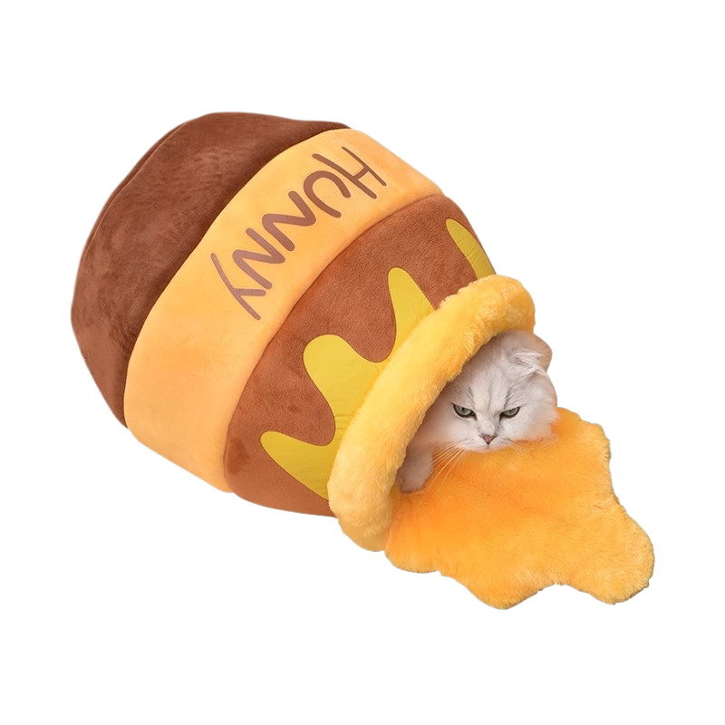Honey jar semi enclosed cat bed with warm padded lining, view 2 of 8