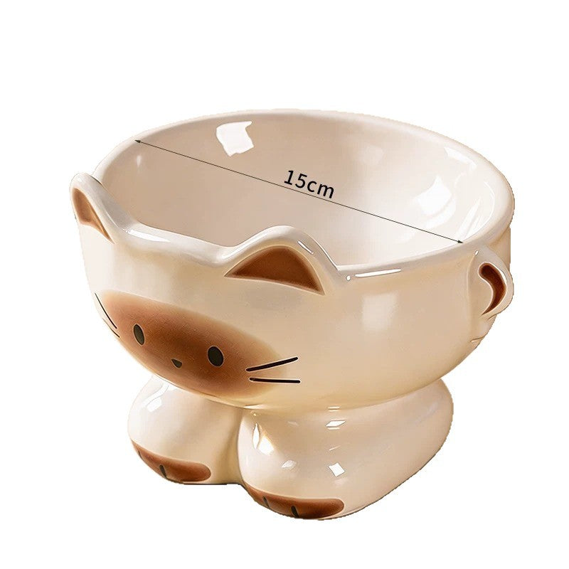 Ceramic cat ear food bowl with tilted rim in off white, view 5