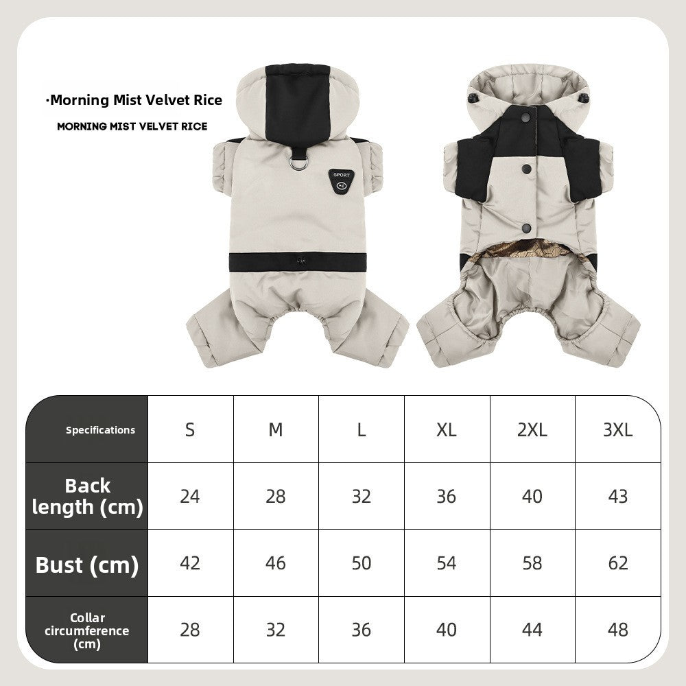 Hooded four leg winter dog jackets in five colours