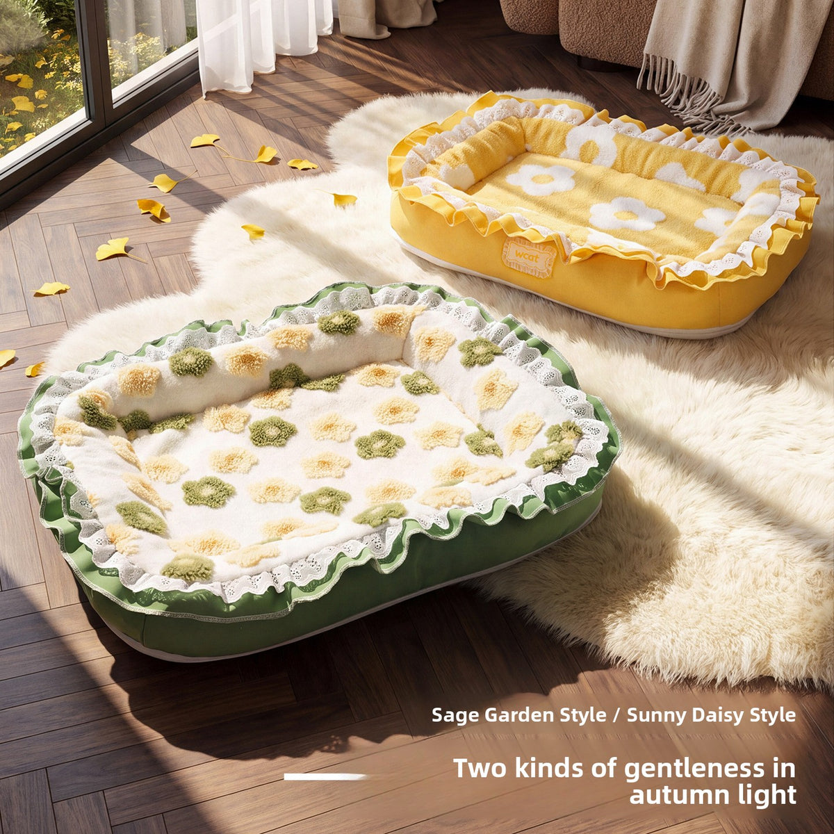 Open Dog Kennel Mat with Cute Print, Warm Spacious Bed