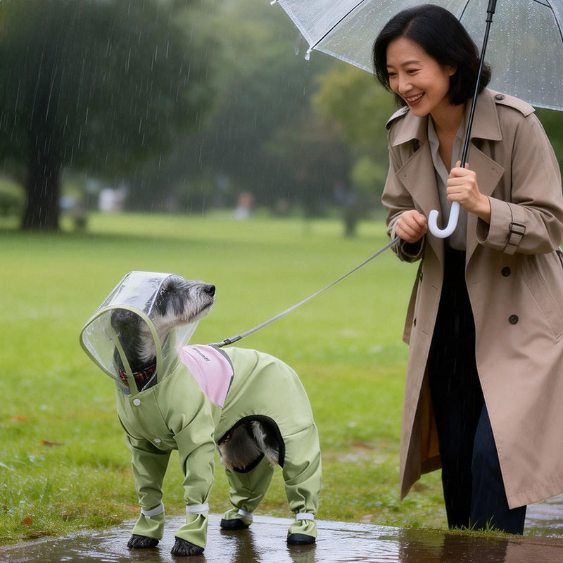 Full body four leg dog raincoats in twelve styles