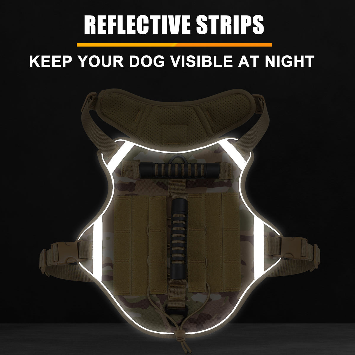 Tactical harnesses with grab handle in black, camouflage and brown