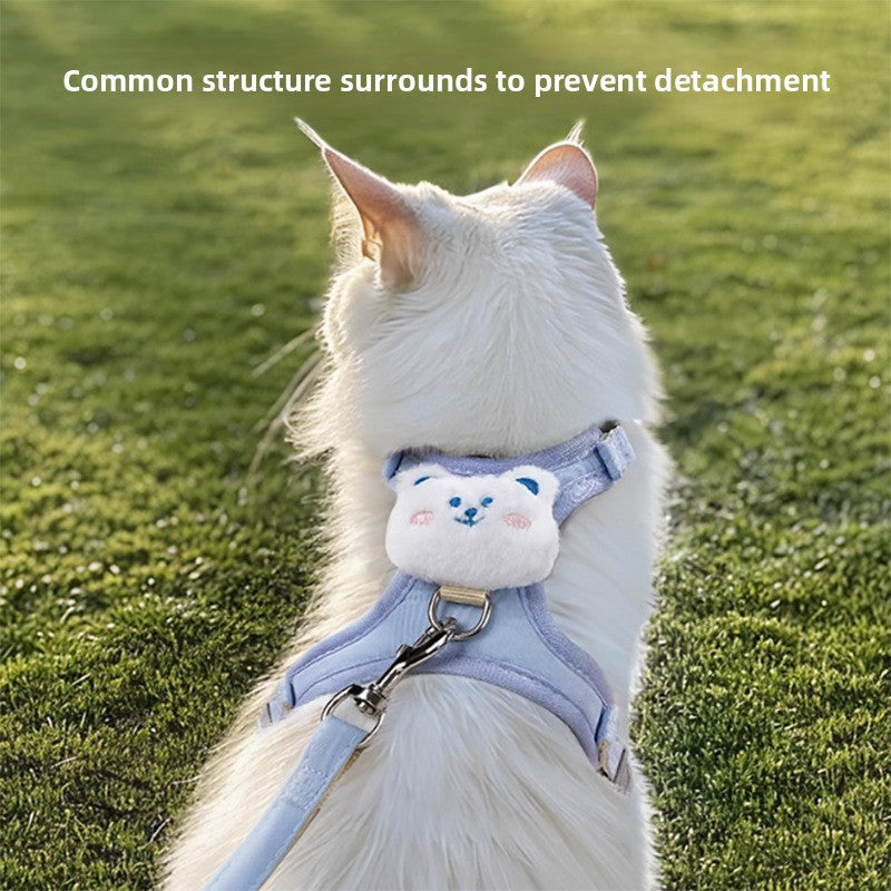 Soft cloth cat harness shown in pink and yellow with lead