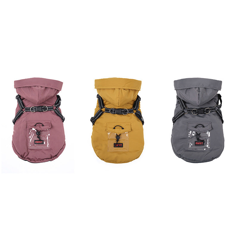 Warm cotton coat for small dogs in Yellow, showing size and shape
