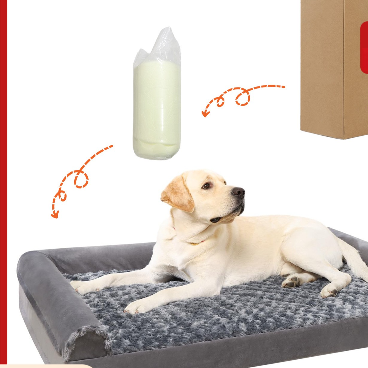 U-shaped velvet dog sofa bed with bolster, main product photo