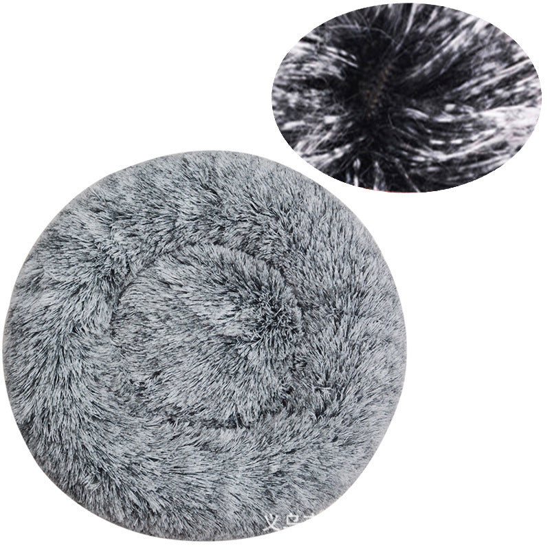 Round long plush donut pet bed for cats, photo 31 of 80