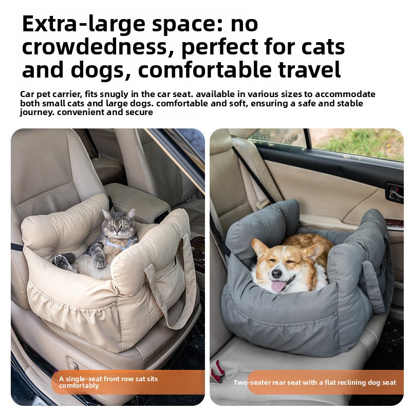 Dark grey padded dog car booster seat bed with strap, view 3