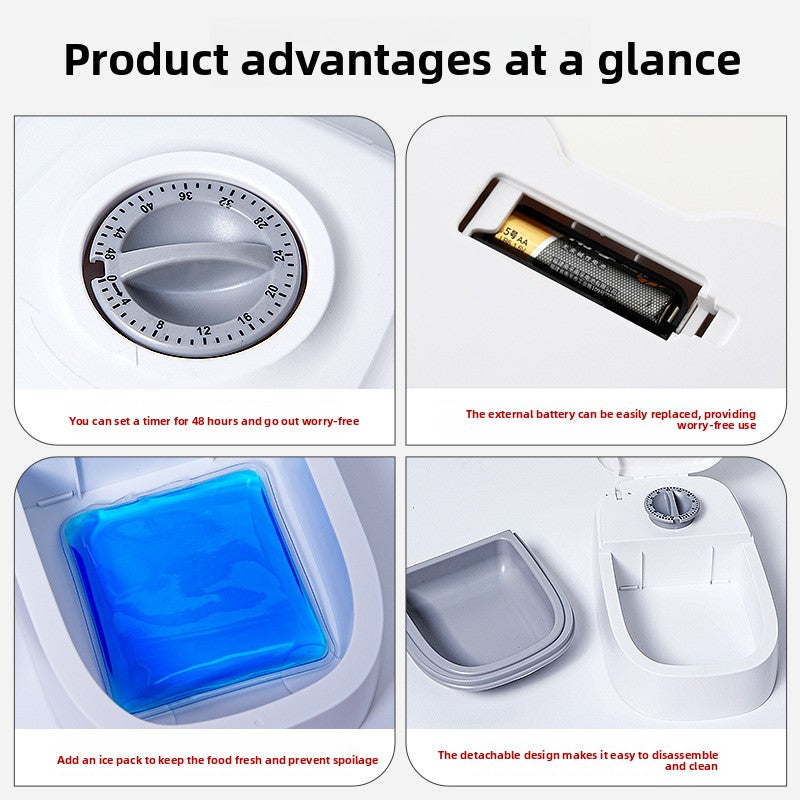 Smart Automatic Pet Feeder with Timed Single or Double Meal Dispensing and Ice Pack Option