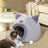 Grey enclosed cat head pet house with washable pad, view 3