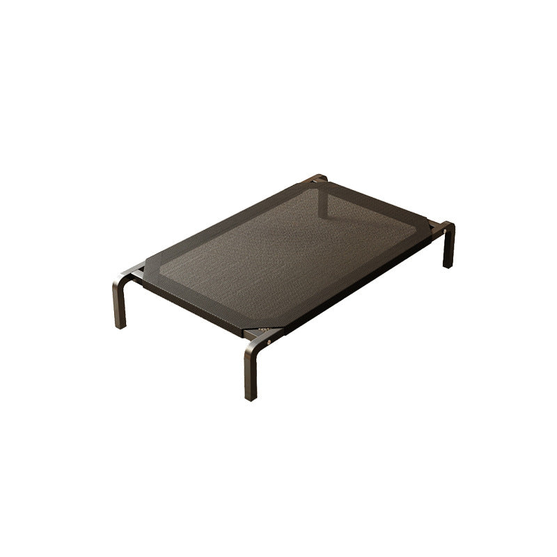 Elevated steel frame dog bed with black breathable mesh