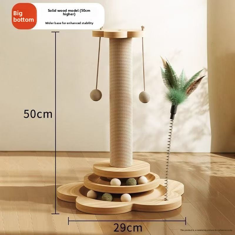 Cartoon cat climbing rack with sisal scratching post in Solid Wood, 50cm
