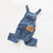 Washed denim dog jumpsuit with suspenders in Blue, front view